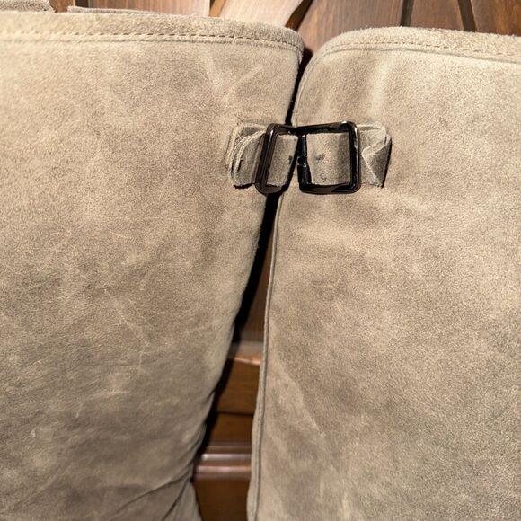 $600 LA CANDIENNE GOLDEY SUEDE BOOT TAN BROWN BUCKLES KNEE 7 - Picture 2 of 7